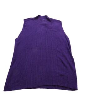 Villager Sweater Womens XL Purple Mock Neck Ribbed Pullover Sleeveless Knit Top